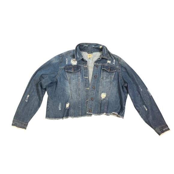 Womens Distressed Denim Jacket Cropped Frayed Hem 3X Casual Relaxed Distressed - Picture 4 of 7